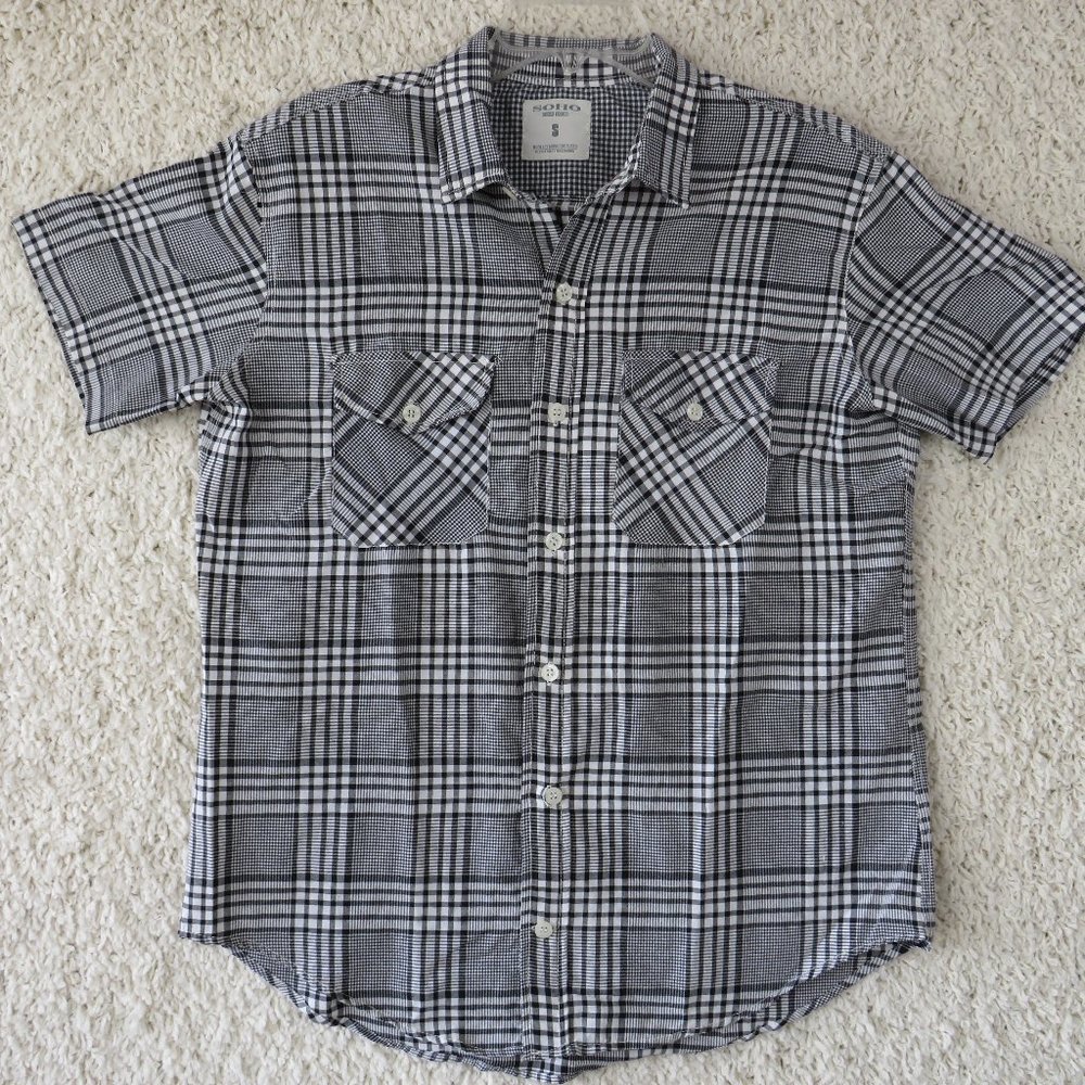 SOHO* Men's Short Sleeve Button Down‎ Shirt Size Small Double Front Pocket